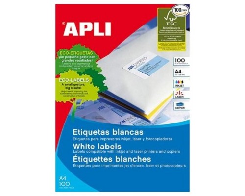 CAJA 100 HOJAS ETIQUETA BLANCA ILC 52.5X29.7 1286 APLI