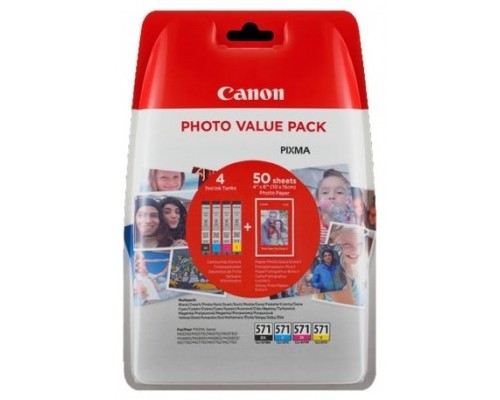 TINTA CANON CLI571 PACK DE 4 50 HOJAS DE PAPEL FOTOGRAFICO