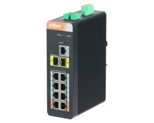 DAHUA - DH-PFS4210-8GT-DP-V2 - SWITCH INDUSTRIAL 8 PUERTOS GIGABIT POE + 2 UPLINK GIGABIT SFP MANEJABLE LAYER2