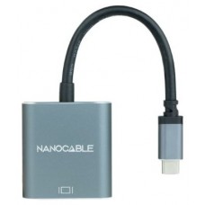 Nanocable Conversor USB-C a VGA, USB-C/M-VGA/H, Aluminio, Gris, 10 cm