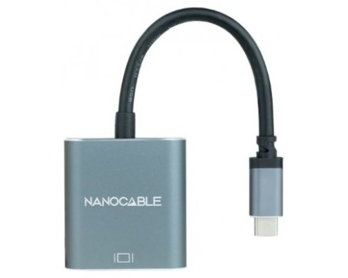 Nanocable Conversor USB-C a VGA, USB-C/M-VGA/H, Aluminio, Gris, 10 cm