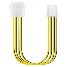 TooQ Cable de Alimentación Extensor para Fuentes de Alimentación, 8 Pines/H-4+4 Pines/M, Negro/Amarillo, 30 cm