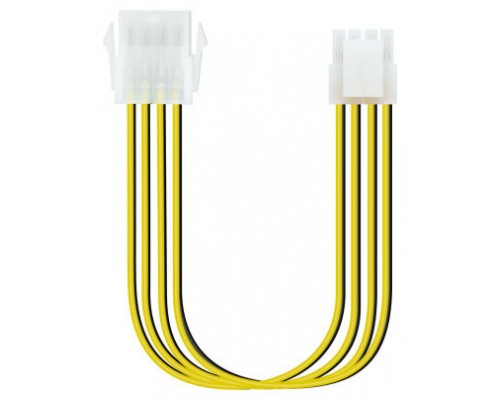 TooQ Cable de Alimentación Extensor para Fuentes de Alimentación, 8 Pines/H-4+4 Pines/M, Negro/Amarillo, 30 cm