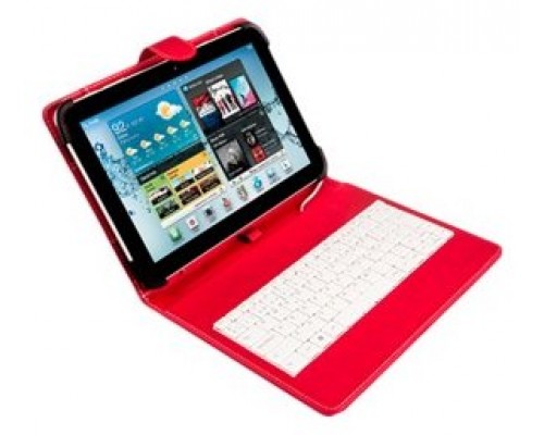 Funda universal silver ht para tablet 9 - 10.1pulgadas + teclado con cable micro usb rojo - blanco