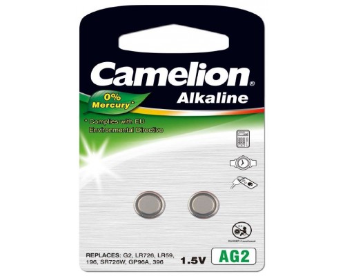 Pila Botón Alcalina LR59 1.5V 0% Mercurio (2 pcs) Camelion