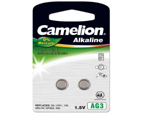 Pila Botón Alcalina LR41 1.5V 0% Mercurio (2 pcs) Camelion