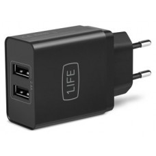 CARGADOR DE PARED 1LIFE 2XUSB NEGRO