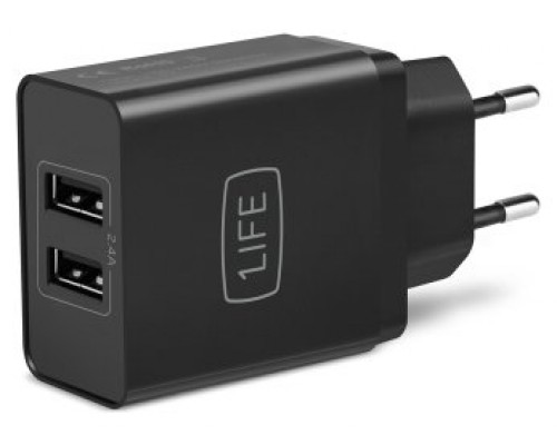 CARGADOR DE PARED 1LIFE 2XUSB NEGRO