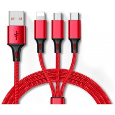 Cable Multi Carga USB 2.0 a Tipo C + Ligthning + Micro USB Rojo Biwond