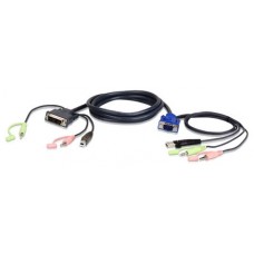 Aten 2L-7DX2U adaptador de cable de vídeo 1,8 m HDB-15 Male, USB A, Mini Stereo Jack DVI-I (Single Link), USB B, Mini Stereo Jack Negro, Verde, Rosa