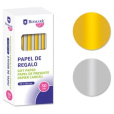 Pack de 50. PAPEL DE REGALO LISO ORO/PLATA 70X200 BISMARK 330276 [min50]