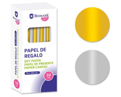 Pack de 50. PAPEL DE REGALO LISO ORO/PLATA 70X200 BISMARK 330276 [min50]