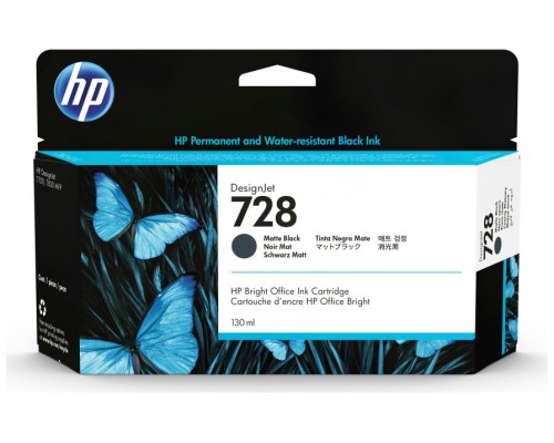 HP 728 130-ml Matte Black DesignJet Ink Cartridge cartucho de tinta 1 pieza(s) Original Rendimiento estándar Negro mate