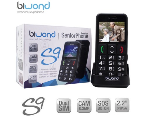 Teléfono Biwond S9 Dual SIM SeniorPhone Negro + Estación Carga