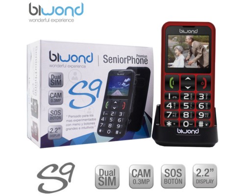 Teléfono Biwond S9 Dual SIM SeniorPhone Rojo + Estación Carga