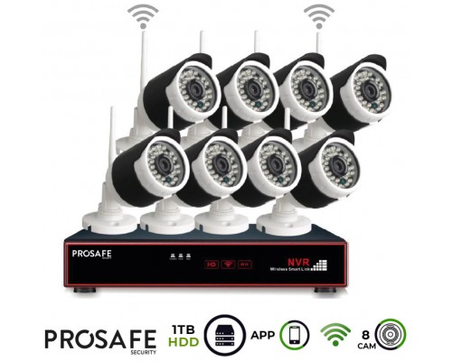 Kit Seguridad Grabador Vídeo Inalámbrico 8 Cámaras 8CH WIFI NVR ProSafe