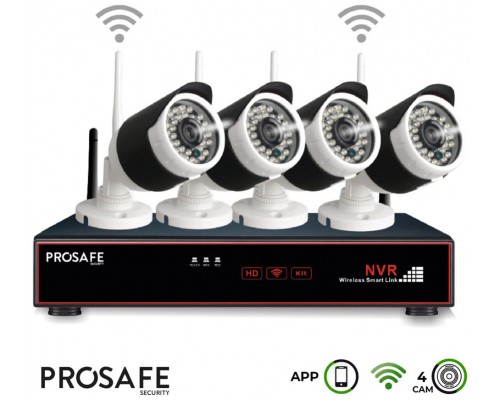 Kit Seguridad Grabador Vídeo Inalámbrico 4 Cámaras 4CH WIFI NVR ProSafe