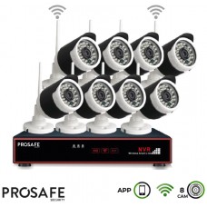 Kit Seguridad Grabador + 1TB HDD Vídeo Inalámbrico 8 Cámaras 8CH WIFI NVR ProSafe