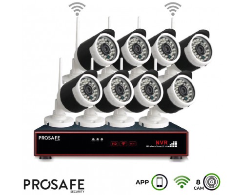 Kit Seguridad Grabador + 1TB HDD Vídeo Inalámbrico 8 Cámaras 8CH WIFI NVR ProSafe