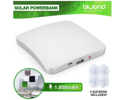 Powerbank Solar Pared Biwond 1.800mAh 1 x USB + 4 Ventosas Blanco