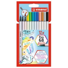 ESTUCHE CARTON 12 UNIDADES ROTULADOR PEN 68 BRUSH COLORES SURTIDOS STABILO 568/12-21