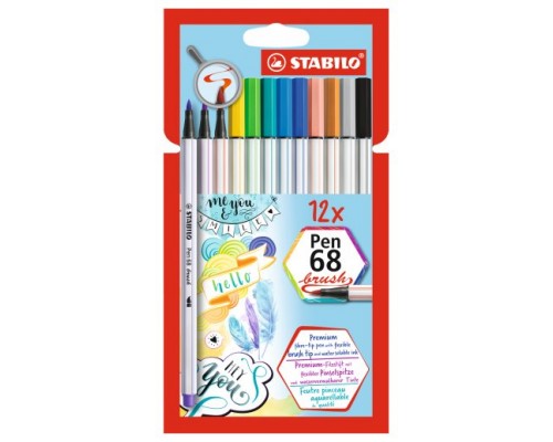 ESTUCHE CARTON 12 UNIDADES ROTULADOR PEN 68 BRUSH COLORES SURTIDOS STABILO 568/12-21