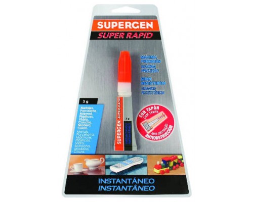 Pack de 12. ADHESIVO INSTANTANEO SUPERRAPID TRANSPARENTE EN TUBO 3GR. SUPERGEN 62603-00000-00 [min12]