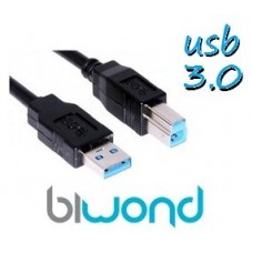 CABLE USB 3.0 - 1.8M BIWOND, TIPO A/M-B/M, NEGRO