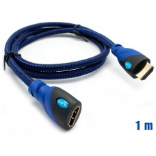 Cable HDMI Mallado v.1.4 M/H 30AWG Azul/Negro 1m BIWOND