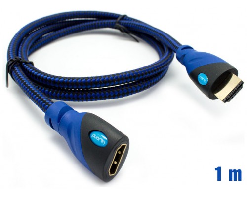 Cable HDMI Mallado v.1.4 M/H 30AWG Azul/Negro 1m BIWOND