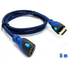 Cable HDMI Mallado v.1.4 M/H 30AWG Azul/Negro 5m BIWOND