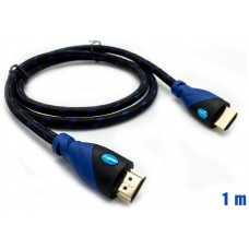 Cable HDMI Mallado v.1.4 M/M 30AWG Azul/Negro 1m BIWOND