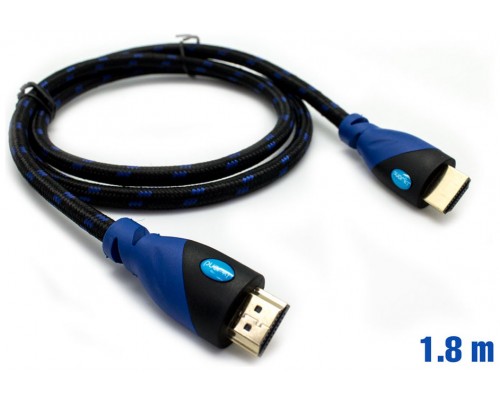 Cable HDMI Mallado v.1.4 M/M 30AWG Azul/Negro 1.8m BIWOND