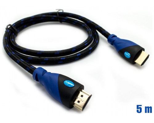 Cable HDMI Mallado v.1.4 M/M 30AWG Azul/Negro 5m BIWOND