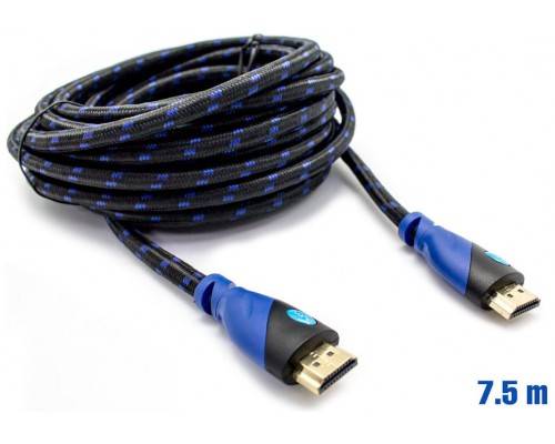 Cable HDMI Mallado v.1.4 M/M 30AWG Azul/Negro 7.5m BIWOND