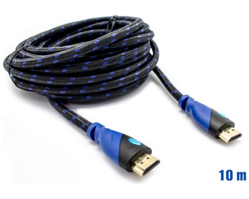 Cable HDMI Mallado v.1.4 M/M 28AWG Azul/Negro 10m BIWOND