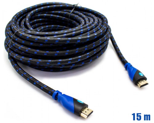 Cable HDMI Mallado v.1.4 M/M 26AWG Azul/Negro 15m BIWOND