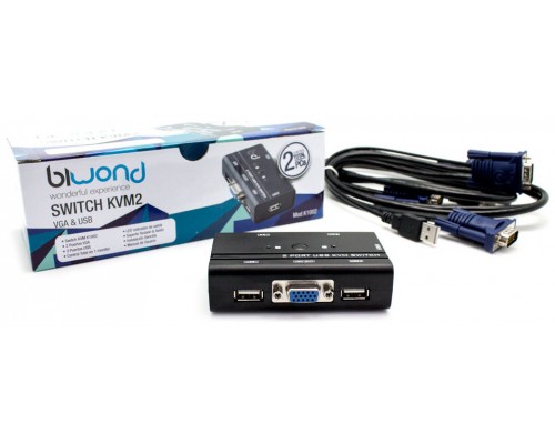 Conmutador KVM2 USB/VGA Switch 2 Puertos + Cable BIWOND