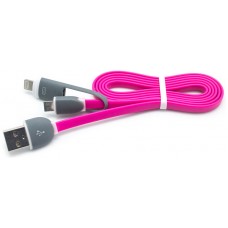 Cable Plano USB a Micro USB + Lightning Fucsia