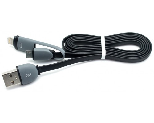 Cable Plano USB a Micro USB + Lightning Negro