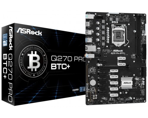 PLACA ASROCK Q270 PRO BTC+,INTEL,1151,Q270,2DDR4,32GB,HDMI,GBLAN,4SATA3+M.2,2USB3.2,ATX (ESPECIAL MINING-12PCIex1+1PCIex16)