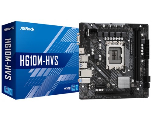 PLACA ASROCK H610M-HVS,INTEL,1700,H610,2DDR4,64GB,VGA+HDMI,4SATA3,4USB2.0,2USB3.2,MATX