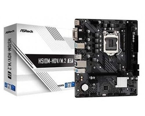 PLACA ASROCK H510M-HDV/M.2 SE,INTEL,1200,H510,2DDR4,64GB,VGA+DVI+HDMI,GBLAN,4SATA3,4USB3.2+M.2,MATX