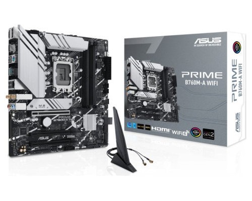 PLACA ASUS PRIME B760M-A WIFI,INTEL,1700,B760,4DDR5,128GB,2HDMI+DP,4SATA+2M.2,2USB 3.2+USB-C,2.5GB+WIFI6E+BT5.2,MATX