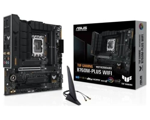 PLACA ASUS TUF GAMING B760M-PLUS WIFI,INTEL,1700,B760,4DDR5,128GB,HDMI+DP,4SATA+2M.2,5USB 3.2+1USB-C,2.5GB+WIFI6E+BT5.3,MATX