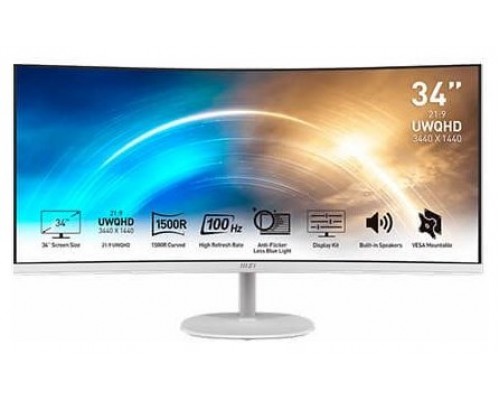 MSI MONITOR PRO MP341CQW 34" CURVO. 3440 X 1440 UWQHD. 100HZ. BLANCO