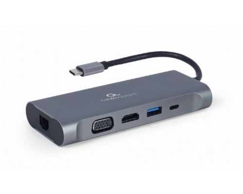 ADAPTADOR MULTIP GEMBIRD USBC 7EN1 HUB3.0,HDMI,VGA,PD,LECTOR TARJETAS,AUDIOGRIS