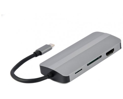 ADAPTADOR MULTIPUERTO USB TIPO-C 8 EN 1 PLATA