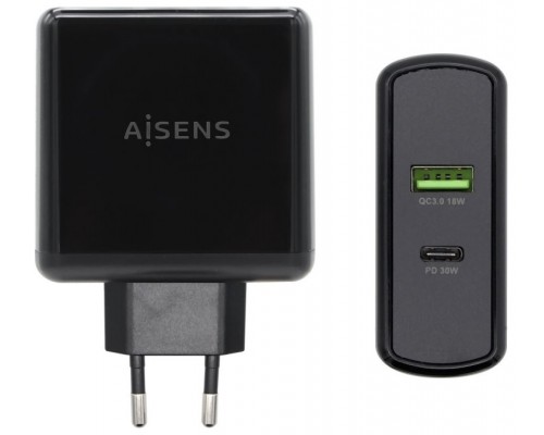 AISENS CARGADOR 48W 1xUSB-C PD3.0 30W 1xUSB-A QC3.0 18W NEGRO