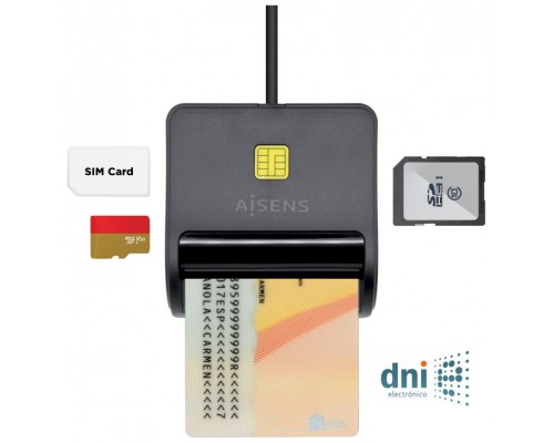 AISENS LECTOR DE TARJETA DNI SIM SD Micro SD MMC RS-MMC MMC Micro NEGRO